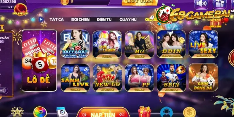 Kho game của 68 game bài được thiết kế đa dạng